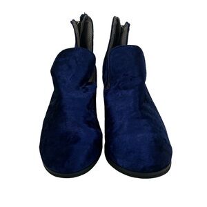 Ecote Blue Velvet Block Heel Back Zipper Ankle Boots Size 6 Women’s